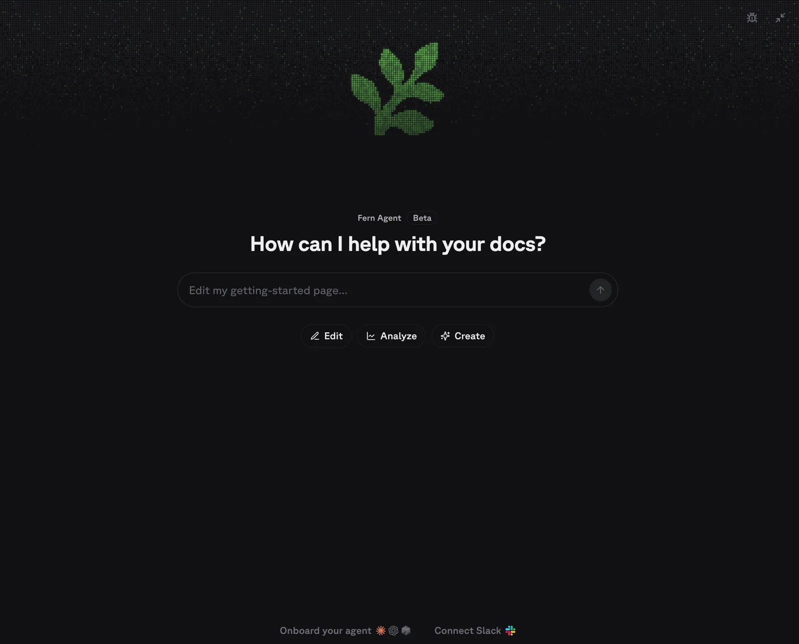 The Fern Agent chat panel in the Fern Dashboard
